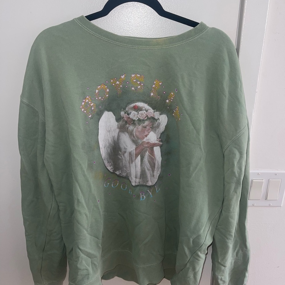 Boys Lie Green Sweatshirt with Angel Graphic